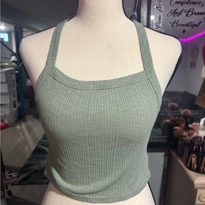 NWOT American Eagle Ribbed Halter Cross back Crop Top - Sage Green